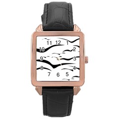 Sky Birds Flying Flock Fly Rose Gold Leather Watch 