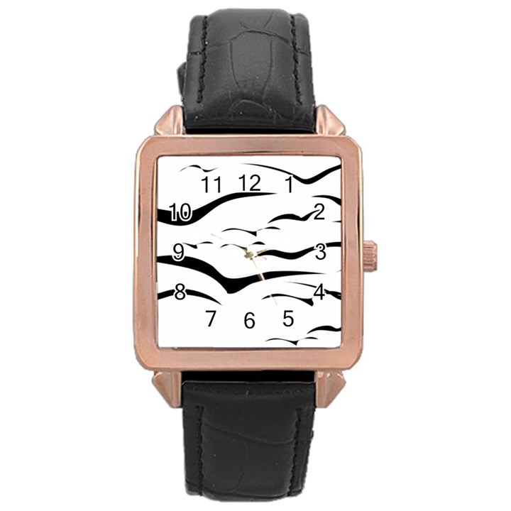 Sky Birds Flying Flock Fly Rose Gold Leather Watch 