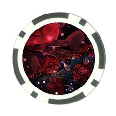 Beautiful Red Roses Poker Chip Card Guard by FantasyWorld7