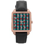 Pattern Texture Plaid Rose Gold Leather Watch  Front