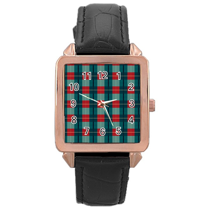 Pattern Texture Plaid Rose Gold Leather Watch 