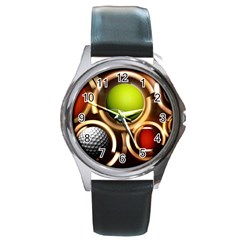 Sport Ball Tennis Golf Football Round Metal Watch by HermanTelo