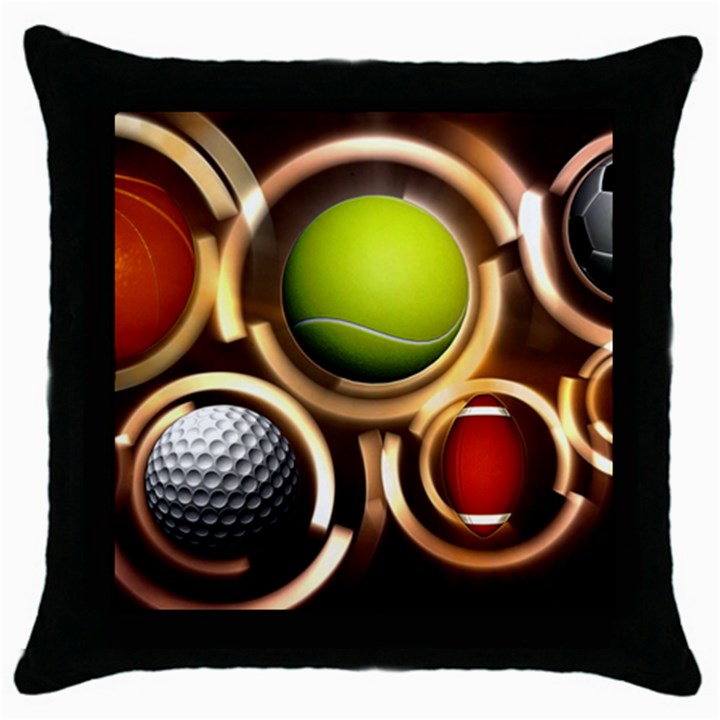 Sport Ball Tennis Golf Football Throw Pillow Case (Black)