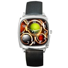 Sport Ball Tennis Golf Football Square Metal Watch by HermanTelo