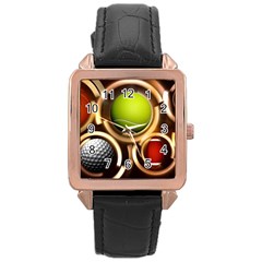 Sport Ball Tennis Golf Football Rose Gold Leather Watch 