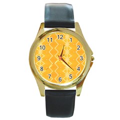 Pattern Yellow Round Gold Metal Watch by HermanTelo