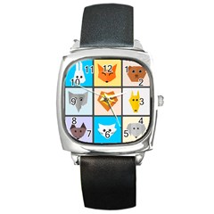 Animals Cute Flat Cute Animals Square Metal Watch