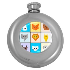 Animals Cute Flat Cute Animals Round Hip Flask (5 Oz) by HermanTelo