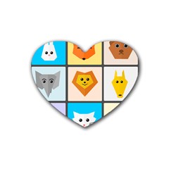 Animals Cute Flat Cute Animals Heart Coaster (4 Pack)  by HermanTelo