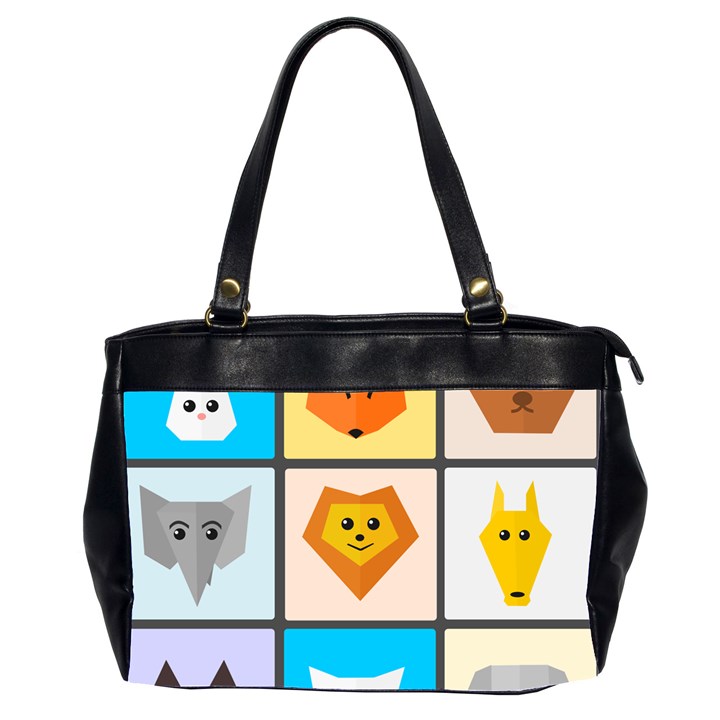 Animals Cute Flat Cute Animals Oversize Office Handbag (2 Sides)