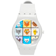 Animals Cute Flat Cute Animals Round Plastic Sport Watch (m)