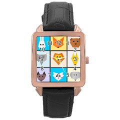 Animals Cute Flat Cute Animals Rose Gold Leather Watch 