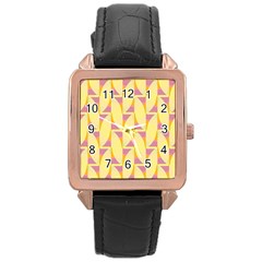 Yellow Pink Rose Gold Leather Watch 