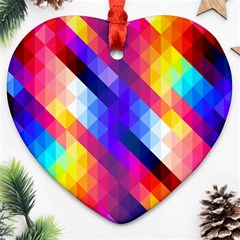 Abstract Blue Background Colorful Pattern Heart Ornament (two Sides)