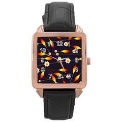 Flower Buds Floral Background Rose Gold Leather Watch 