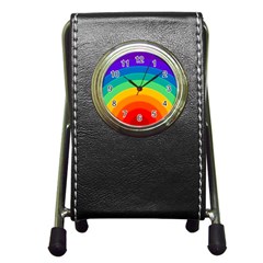 Rainbow Background Colorful Pen Holder Desk Clock