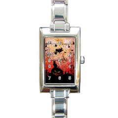 Funny Halloween Design, Cat, Pumpkin And Witch Rectangle Italian Charm Watch by FantasyWorld7