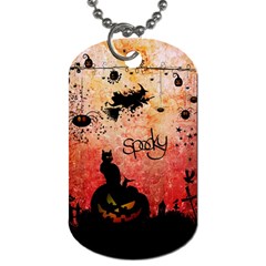 Funny Halloween Design, Cat, Pumpkin And Witch Dog Tag (one Side) by FantasyWorld7