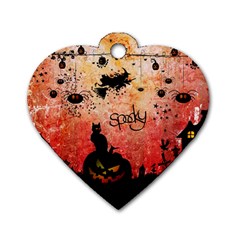 Funny Halloween Design, Cat, Pumpkin And Witch Dog Tag Heart (two Sides) by FantasyWorld7