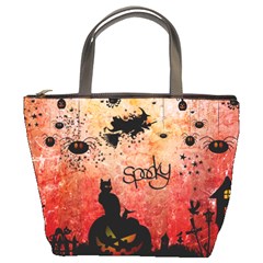 Funny Halloween Design, Cat, Pumpkin And Witch Bucket Bag by FantasyWorld7