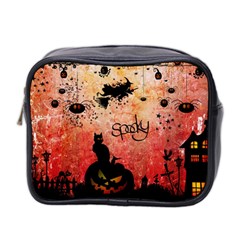 Funny Halloween Design, Cat, Pumpkin And Witch Mini Toiletries Bag (two Sides) by FantasyWorld7