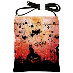 Funny Halloween Design, Cat, Pumpkin And Witch Shoulder Sling Bag by FantasyWorld7