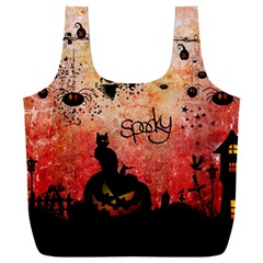 Funny Halloween Design, Cat, Pumpkin And Witch Full Print Recycle Bag (xxl)