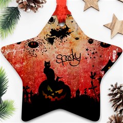 Funny Halloween Design, Cat, Pumpkin And Witch Ornament (star) by FantasyWorld7