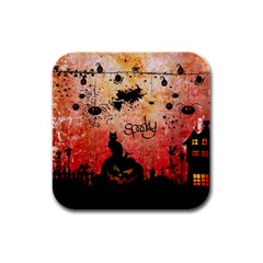 Funny Halloween Design, Cat, Pumpkin And Witch Rubber Square Coaster (4 Pack)  by FantasyWorld7