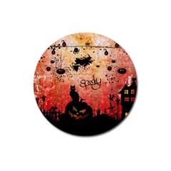 Funny Halloween Design, Cat, Pumpkin And Witch Magnet 3  (round) by FantasyWorld7