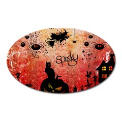 Funny Halloween Design, Cat, Pumpkin And Witch Oval Magnet by FantasyWorld7