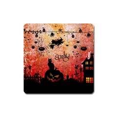 Funny Halloween Design, Cat, Pumpkin And Witch Square Magnet by FantasyWorld7