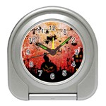 Funny Halloween Design, Cat, Pumpkin And Witch Travel Alarm Clock Front