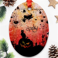 Funny Halloween Design, Cat, Pumpkin And Witch Oval Ornament (two Sides) by FantasyWorld7