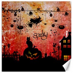 Funny Halloween Design, Cat, Pumpkin And Witch Canvas 12  X 12  by FantasyWorld7