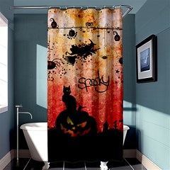 Funny Halloween Design, Cat, Pumpkin And Witch Shower Curtain 36  X 72  (stall)  by FantasyWorld7