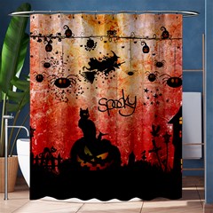 Funny Halloween Design, Cat, Pumpkin And Witch Shower Curtain 60  X 72  (medium)  by FantasyWorld7