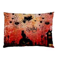 Funny Halloween Design, Cat, Pumpkin And Witch Pillow Case (two Sides) by FantasyWorld7