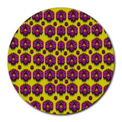 Flower Wreaths Ornate Flowers Decorative Round Mousepads by pepitasart