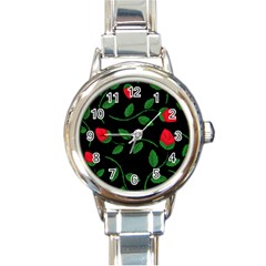 Roses Flowers Spring Flower Nature Round Italian Charm Watch by HermanTelo