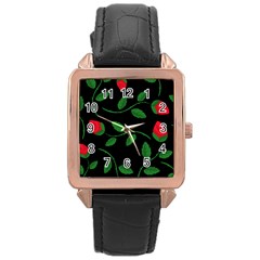 Roses Flowers Spring Flower Nature Rose Gold Leather Watch 