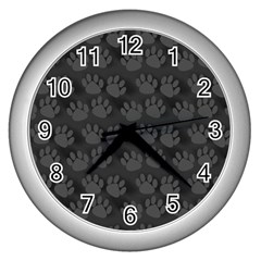 Pattern Texture Feet Dog Grey Wall Clock (silver) by HermanTelo