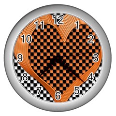 Heart Chess Board Checkerboard Wall Clock (silver) by HermanTelo