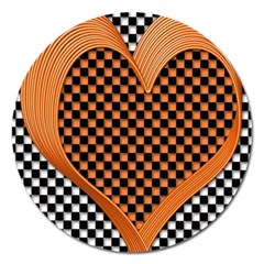 Heart Chess Board Checkerboard Magnet 5  (round) by HermanTelo