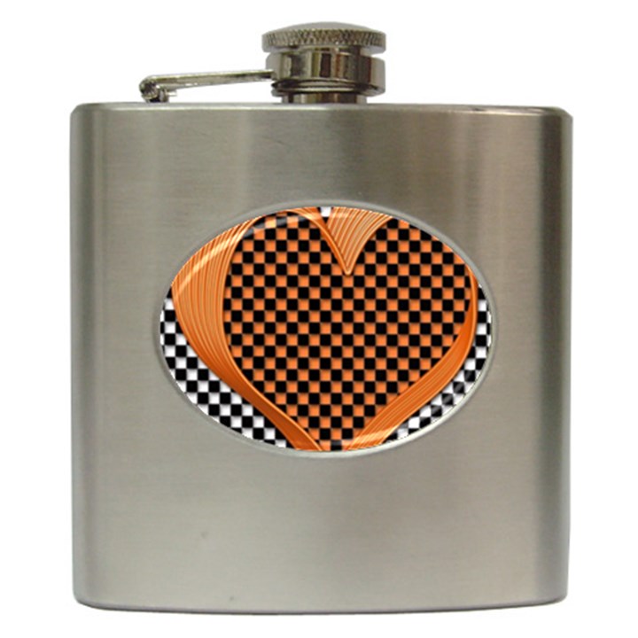 Heart Chess Board Checkerboard Hip Flask (6 oz)