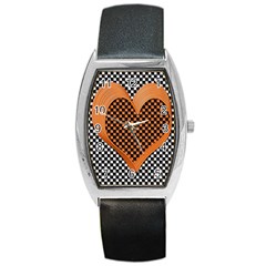 Heart Chess Board Checkerboard Barrel Style Metal Watch