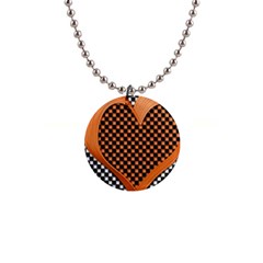 Heart Chess Board Checkerboard 1  Button Necklace by HermanTelo