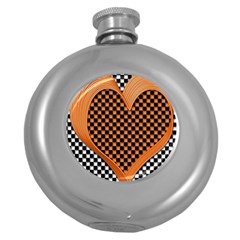 Heart Chess Board Checkerboard Round Hip Flask (5 Oz)