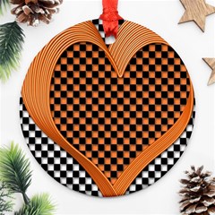 Heart Chess Board Checkerboard Round Ornament (two Sides) by HermanTelo