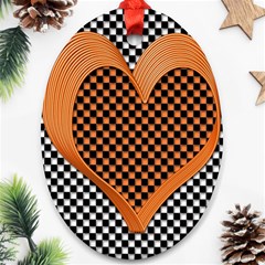 Heart Chess Board Checkerboard Oval Ornament (two Sides) by HermanTelo